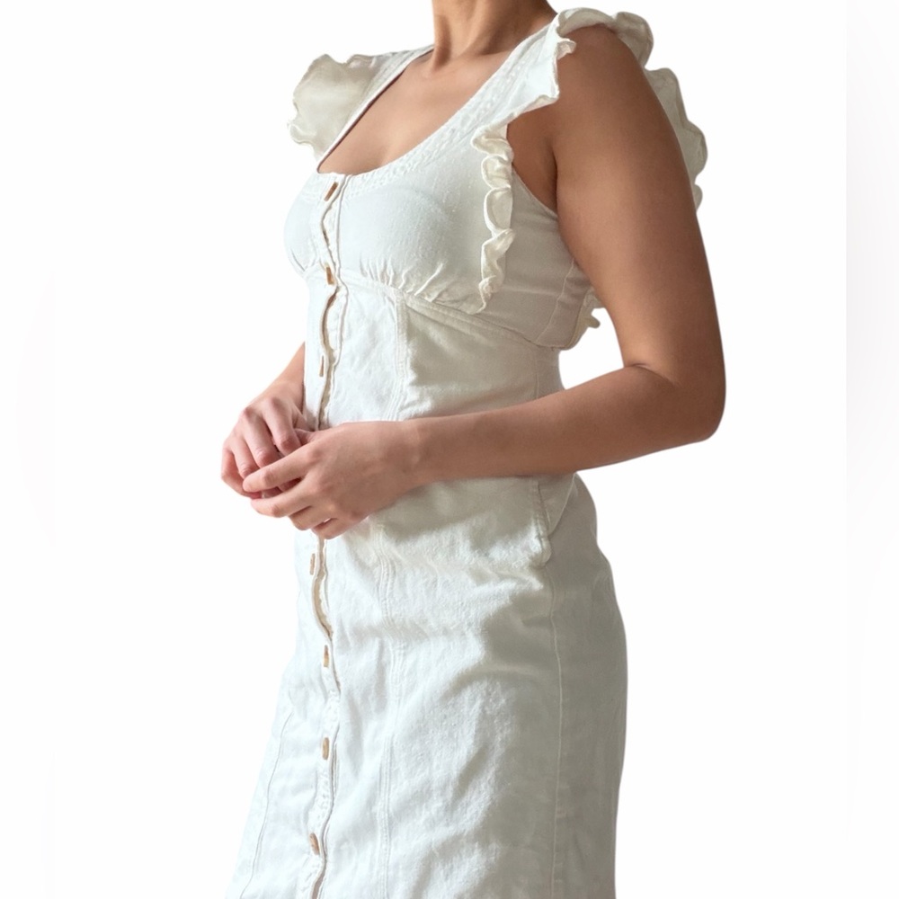Pilcro Feminine White Cotton Pencil Dress Size 4 Sleeveless Ruffled Sleeve - Picture 2 of 9